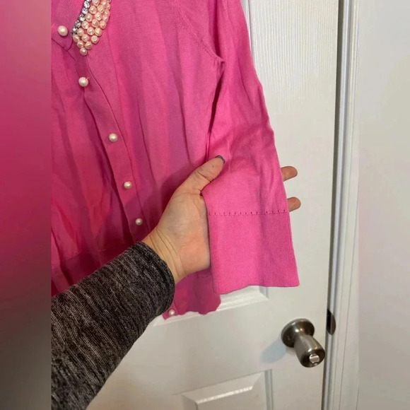 Kate Spade cardigan size medium pearl beaded Tula pink white - Picture 5 of 6
